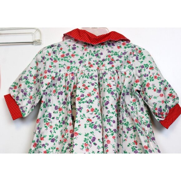 Vtg 90s Nannette Floral Baby Dress Bloomers Diaper Cover Red Dots Spring Summer - Picture 7 of 12